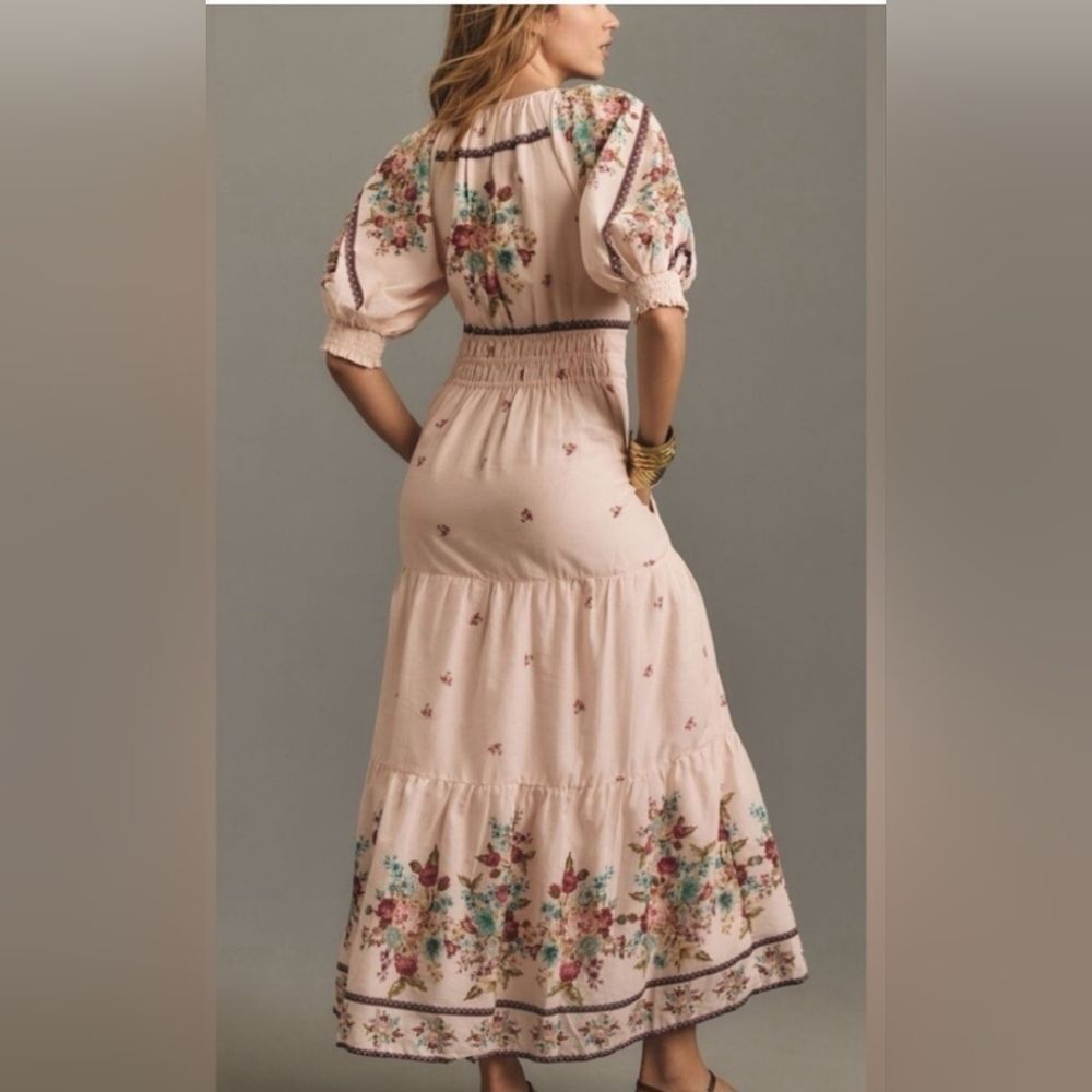 Anthropologie-Pink Somerset puff sleeve maxi dress with floral print Size S - Picture 2 of 9
